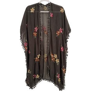 Women's OS Do Everything With Love Boho Embroidered Floral Open Front Kimono